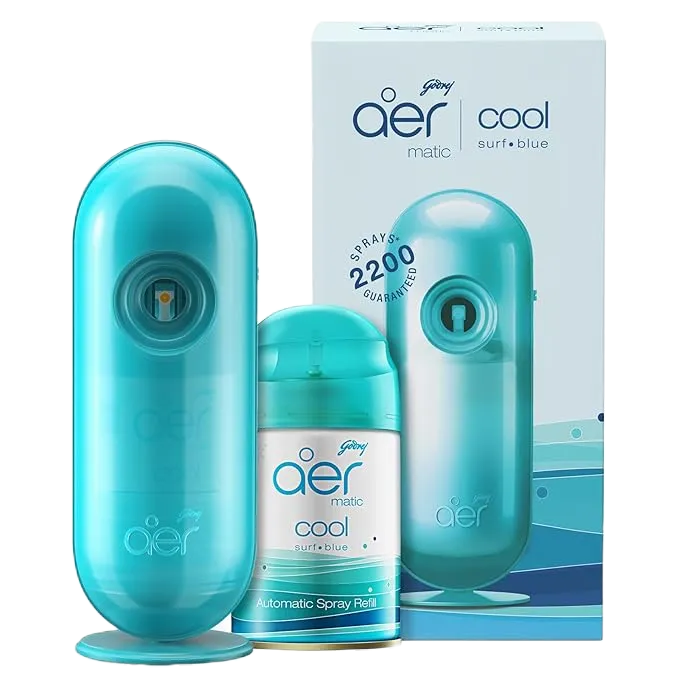 Godrej aer Matic Kit - Automatic Air Freshener spray with Flexi Control Cool Surf Blue