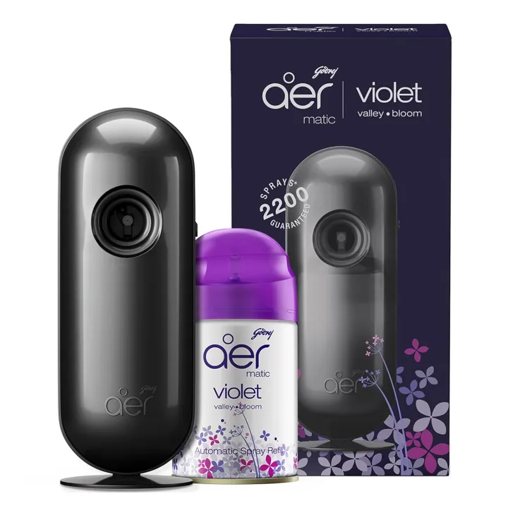 Godrej aer Matic Kit (Machine + 1 Refill) - Automatic Room Fresheners with Flexi Control Spray Violet Valley Bloom 2200 Sprays Guaranteed Lasts up to 60 days 